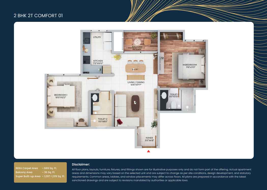 2 bed floor plan purva northern lights KIADB