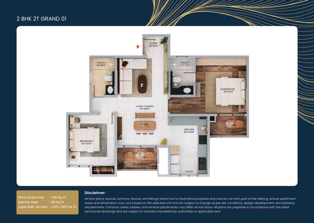 2 bed grand floor plan purva KIADB