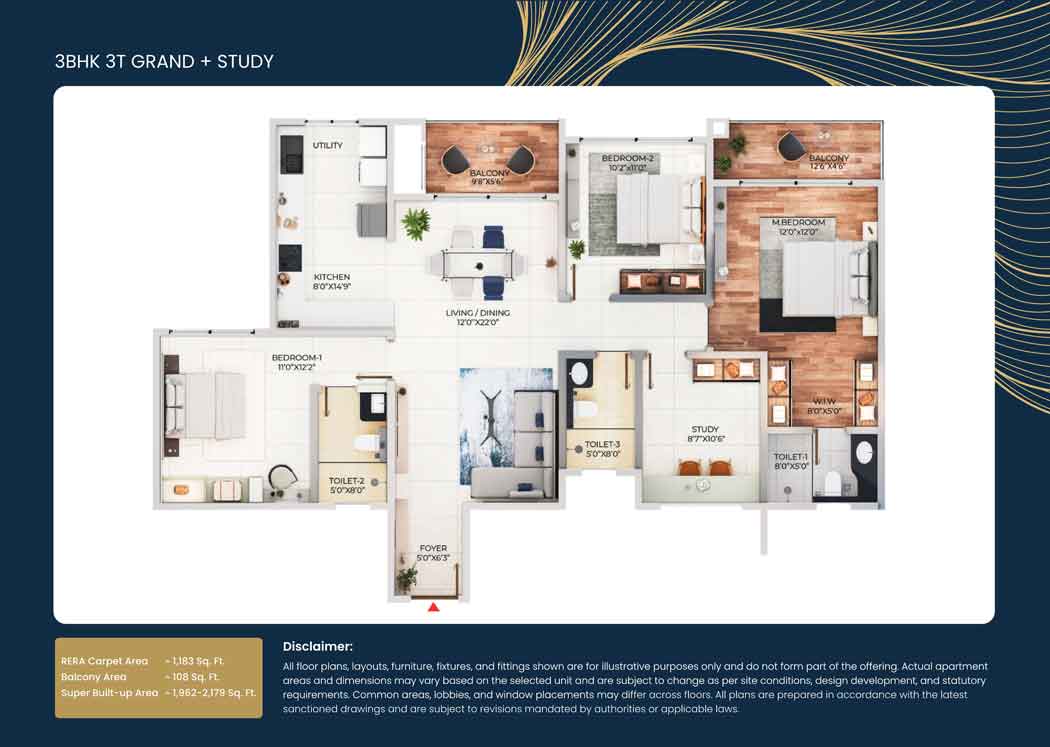 3 bed grand floor plan purva northern lights