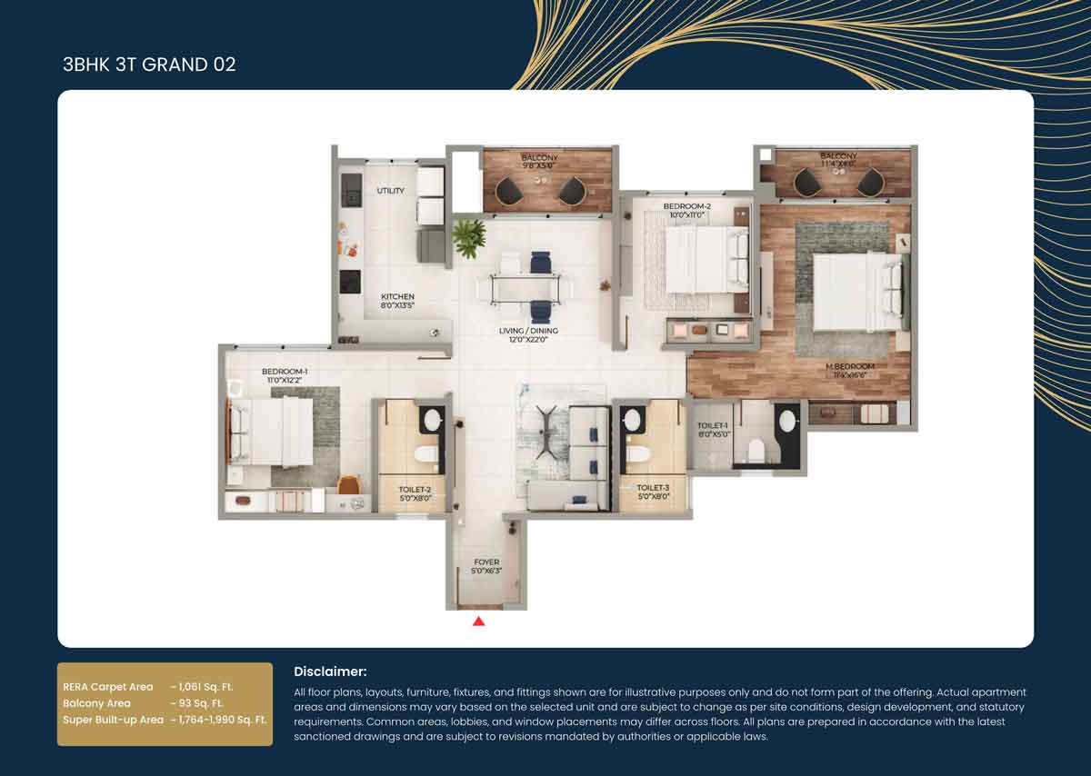 3 BED floor plan purva Northern lights KIADB